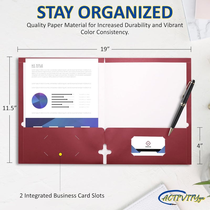 ACTIVITYYA 10 Pack Two Pocket Folders, Burgundy, Strong Thick Paper Folders, for Letter Size, by - Image 2